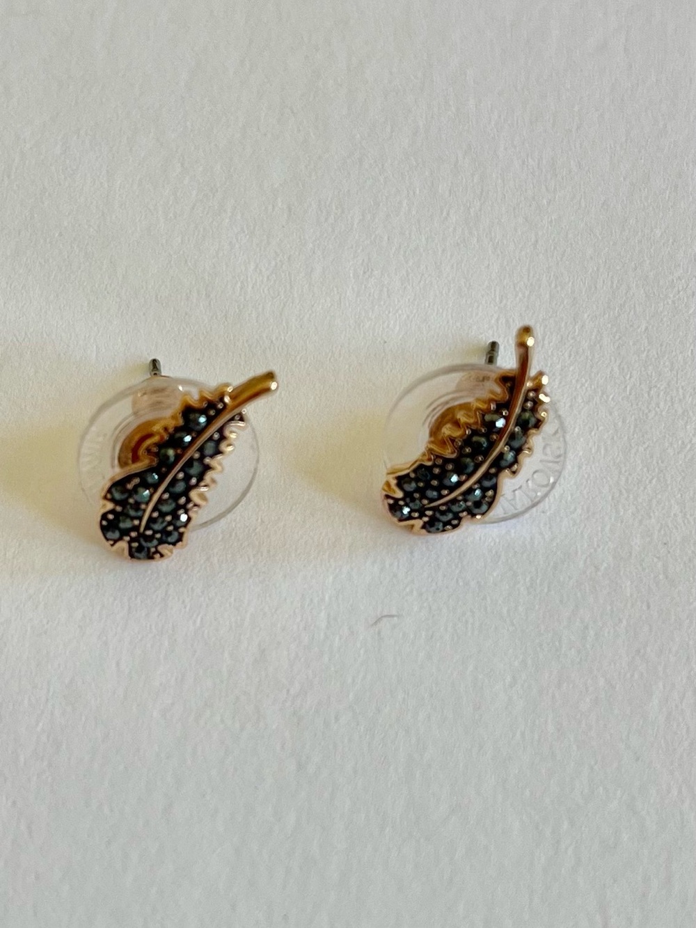 Pandora Rose Gold and Black Crystal Feather Earrings